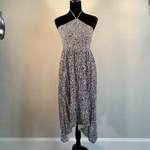 HALTER MIDI DRESS WITH POCKETS LEOPARD PRINT SIZE LARGE